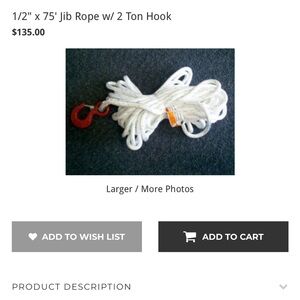 Premium White Jib Rope with Red Hook